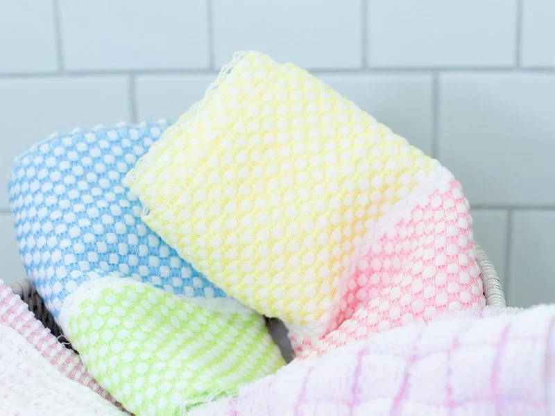 Colourful bath towels in a basket