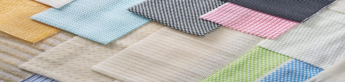 Body towel fabric samples in different weaves and colours