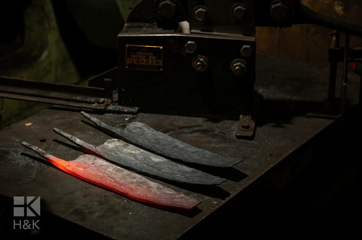 Hand-forged knife blades before grinding