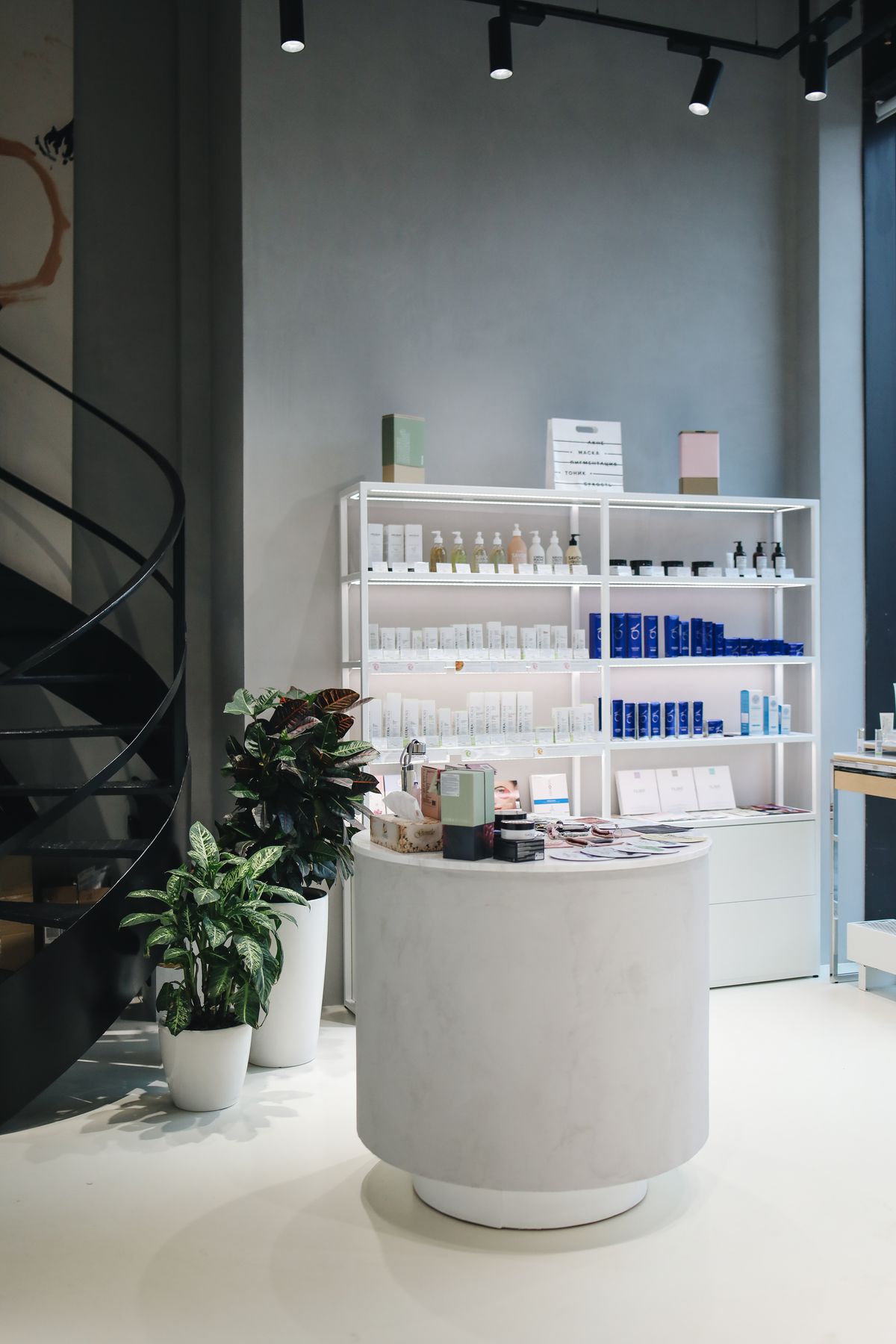 Beauty products displayed on retail shelves